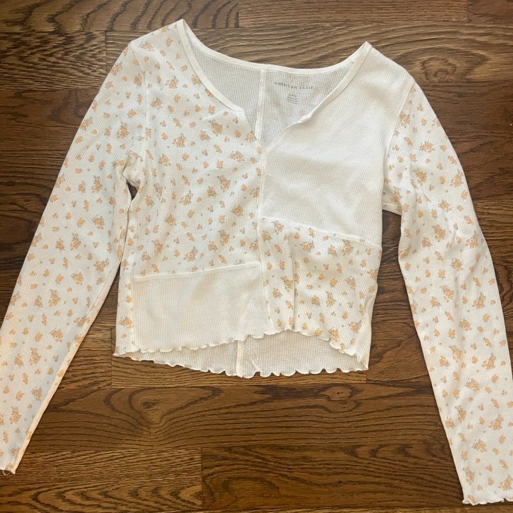 American Eagle floral patch shirt
